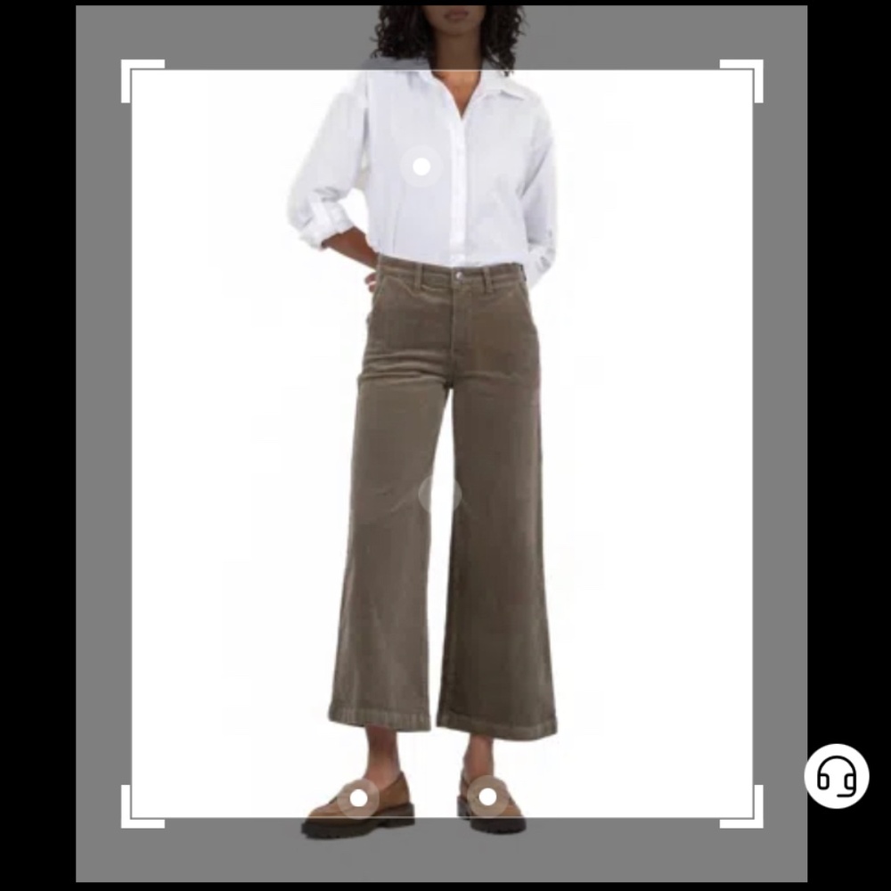 KUT from the KLOTH Meg Jeans pants corduroy 10 High Rise Wide Leg Stretch green